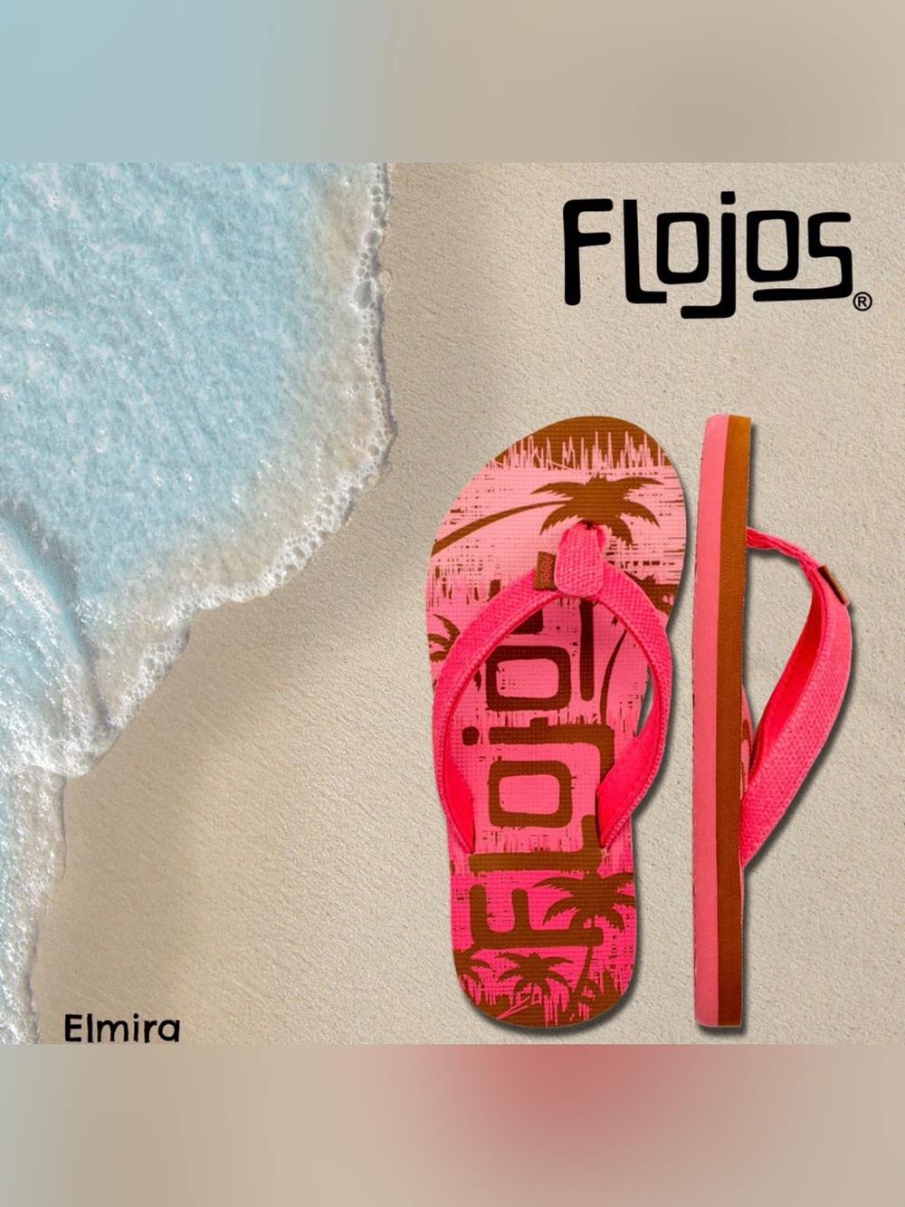 Flojos Kids Pink Palm Print Flip Flops